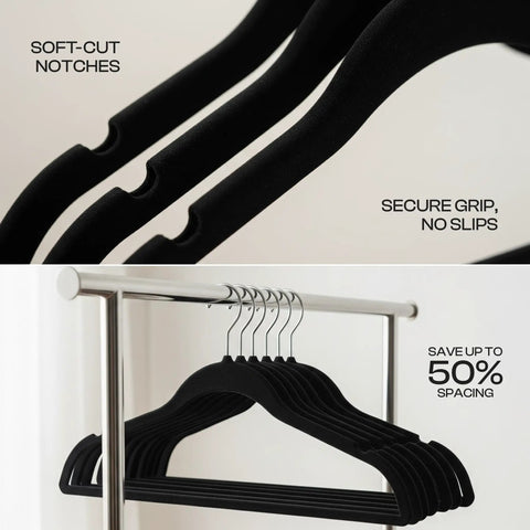 Velvet Hangers 50 Pack Must Have Ultra Slim Non Slip Pant And Coat Hangers With Pants Bar And 360 Degree Swivel Hook Black