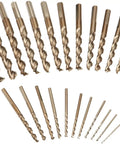29 Piece Pilot Point Drill Bit Set With Metal Index for clean starts and accurate holes in metal and wood, displayed in a row.