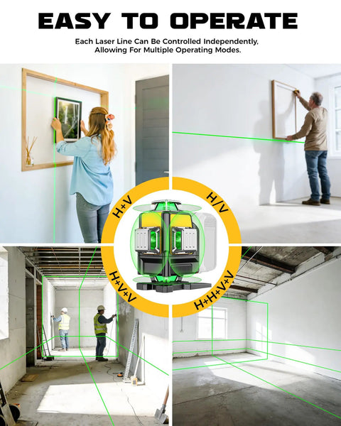 Pro Grade Laser Level 4D Self Leveling With 360 Degree Green Beam And 16-Line Layout For Indoor Renovation, Construction, Floor Tile Install, Home DIY, Works With DeWalt 20V Battery, Tool Only used for wall and floor alignment