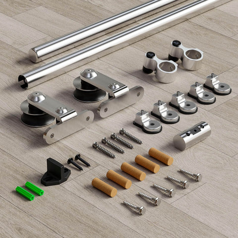 Heavy Duty 5ft Stainless Steel Sliding Barn Door Track Kit With Quiet Glide Rollers For A Single Door Supports Up To 220 Lbs