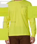 Killer Neon Yellow Security Uniform Shirt With Quick Dry Mesh Keeping You Comfy While Crushing Heavy Shifts Perfect For EMT Police Fire Rescue Crews Wanting Moisture Wicking Comfort And Dependable Everyday Fit Always, featuring long sleeves and pocket.