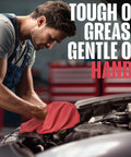 Mechanic using Cotton Shop Towels 12x14 Inch 100 Pack Ultra Absorbent Reusable Rags for auto cleaning in garage