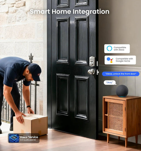 Front door with Built In WiFi Fingerprint Smart Lock With Two Knobs No Hub Needed Remote App Control Keyless Entry.