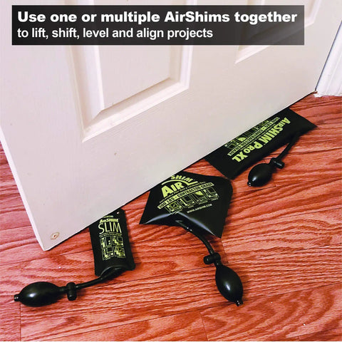 Three Piece AirShim Inflatable Pry Bar Set With AirShim AirShim Pro XL And AirShim Slim for lifting a door