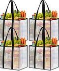 Four Pack Reusable Grocery Bags With Heavy Duty Handles Water Resistant And Foldable 33L Capacity Stands Upright Holds Up To 50 Lbs