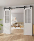 7.5 Foot Sliding Barn Door Hardware Kit For Double Doors 22.5 Inch Wide Panels Heavy Duty Track System With Smooth Quiet Operation