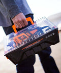 WEN 23190 variable-speed rotary tool kit in a clear-lid carrying case with orange handle, side view