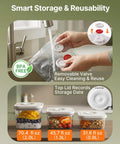 Compact Food Vacuum Sealer With 65KPa Suction, Auto And Manual Modes, showing containers with removable valve and size indicators