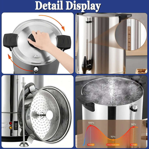 Detail view of Commercial Coffee Urn for Big Batch 100 Cup Coffee Maker Stainless Steel 15L Large Capacity Hot Water Dispenser.