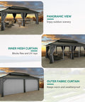 12X20Ft Gazebo With Hard Top And Double Roof, Aluminum Frame, All Weather Patio Tent With Curtains And Netting For Patios