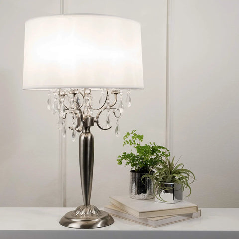 Crystal Silver Table Lamp With E12 Socket And On Off Switch UL Listed 16 By 16 By 30 Inches Max 40 Watt Bulb Modern Decorative Accent Light For Living Room Bedroom Nightstand Lit Chic Glow on table
