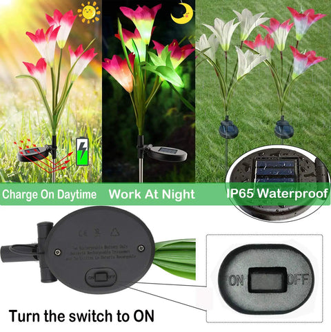 Solar Garden Stake Lights 8 Pack With 32 Lily Flowers Waterproof 7 Color Changing LED Landscape Lights for outdoor use
