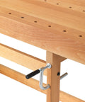 3/4 Inch Duo Nordic Holdfast Pair Heavy Duty Woodworking Bench Accessory showing a robust wooden bench with integrated clamp.
