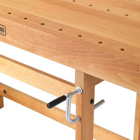 3/4 Inch Duo Nordic Holdfast Pair Heavy Duty Woodworking Bench Accessory showing a robust wooden bench with integrated clamp.