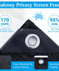 Corner of Heavy Duty Balcony Privacy Screen 3 By 20 Feet Black Fence Cover With Grommets showcasing reinforced grommet detail