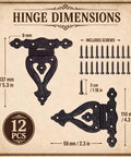 12 Pack Antique Cast Iron T Hinges 5.3 Inch Heavy Duty Vintage Black Gate Hinges With 96 Mounting Screws dimensions chart