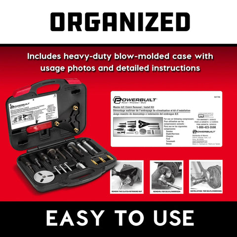 AC Clutch Removal And Installation Tool Kit For Automotive Compressors, 23 Piece Heavy Duty Set With Adapters For Most Makes, Includes Holding Tool, Installer And Remover, Durable Blow Mold Case