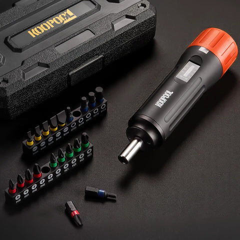 All-In-One 46-Piece Torque Screwdriver Kit With 1/4 Inch Drive, Adjustable 10-70 In-Lbs, Includes 40 S2 Bits And 5 CR-V Nut Drivers, Portable Case For Electronics, Bike, DIY And Repair, Orange with case, bits and driver