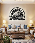 Old School Vintage Steam Train Metal Sign, Circular Iron Wall Art With Locomotive Silhouette in living room decor
