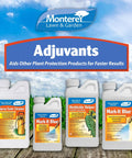 Spray Tank Cleaner and Mark-It Blue bottles on display with Monterey Lawn & Garden logo and adjuvants banner, 1 pint.
