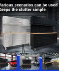 72 Inch Rolling Tool Chest With 3 Upper Cabinets And 15 Drawers, Pegboard, Large Mobile Toolbox on Wheels in Garage
