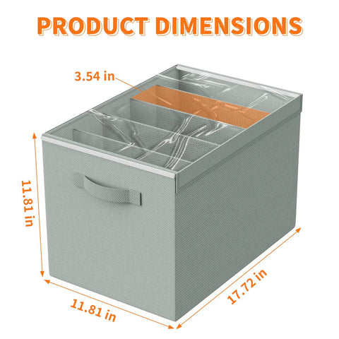 Four Pack Gray Closet Organizers And Storage Bins Heavy Duty Fabric dimensions 17.72 x 11.81 x 3.54 inches with sections