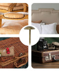 Antique Brass Upholstery Tacks with 3/8 Inch Round Head Dome shown above various furniture items and crafts.