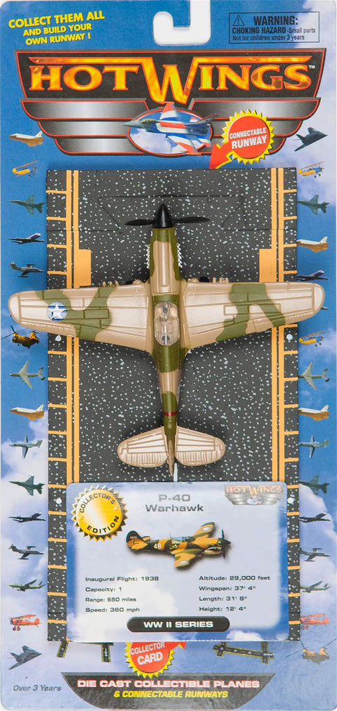 P 40 War Hawk Die Cast Plane With Connectible Runway System And Collector Card in packaging