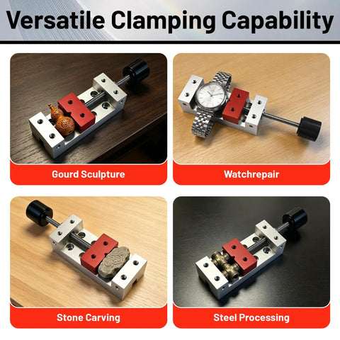 Beast Mode 2 Inch Mini Bench Vise Solid Aluminum Alloy Design For Drill Press Vice clamping gourd sculpture on table