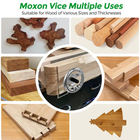 No Sweat Quick Action Acme Thread Vise Hardware Kit Built For Lightning Fast Woodworking Bench Clamping And Killer Grip Control That Delivers Smooth Operation Every Time, showcasing various wood types and Moxon vice usage.