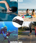 Breathable Mesh Gear Bag For Snorkel Gear And Dive Mask With Heavy Duty Zipper And Adjustable Shoulder Strap on swimming, beach, snorkeling, and sports backgrounds.