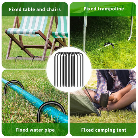 Heavy Duty U Shaped Trampoline Anchors 8 Pack Ground Stakes For Windy Yards And Outdoor Setups in various outdoor uses.