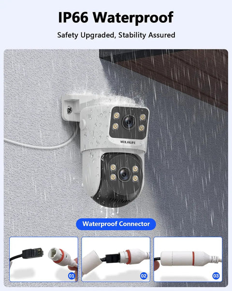 4K 8MP POE Security Camera System With Auto Tracking And Two Way Audio Rock Solid Outdoor PTZ IP Cameras in rain showcasing IP66 waterproof feature