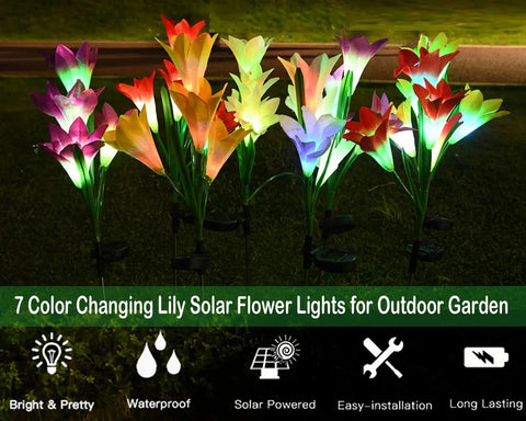 Solar Garden Stake Lights 8 Pack With 32 Lily Flowers Waterproof 7 Color Changing LED Landscape Lights For Outdoor Lawn Pathway