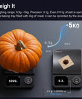Smart Food Kitchen Scale With Nutritional Calculator And Timer, 0.1g Precision, weighing pumpkin and cocoa powder