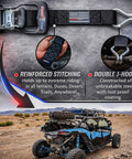 Heavy Duty Spare Tire Y Strap for UTV and Off Road Adventures, featuring reinforced stitching and double J-hooks.