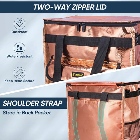 Reusable Grocery Bags On Wheels Rolling Tote Bag With Large Capacity And Durable Double Layer PP Material, two-way zipper lid.