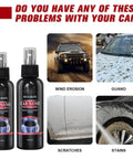 Car Nano Paint Coating Kit 120ml Plus 100ml Water Displacement Scratch Repair Spray Nano Ceramic Coating For Easy Polish Hydrophobic Shield Quick Fix For Scratches And Faded Trim bottles with car damage examples: wind erosion, guano, scratches, stains.