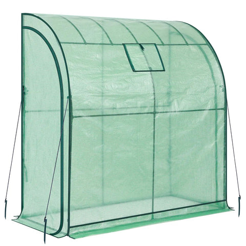 Lean-To Garden Greenhouse With 3-Tier Shelves, Walk-In Wall Mounted Design, Mesh Windows, Two Roll-Up Zipper Doors, Large 79 By 39 By 83 Inch Outdoor Greenhouse, Reinforced Frame For Outdoor Ready