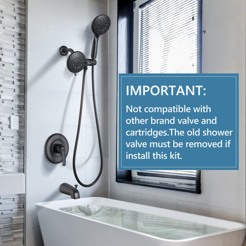 Shower Tub Kit With 2 In 1 Handheld And Rain Shower Head System, 35 Modes, Valve Included in bathroom setting.