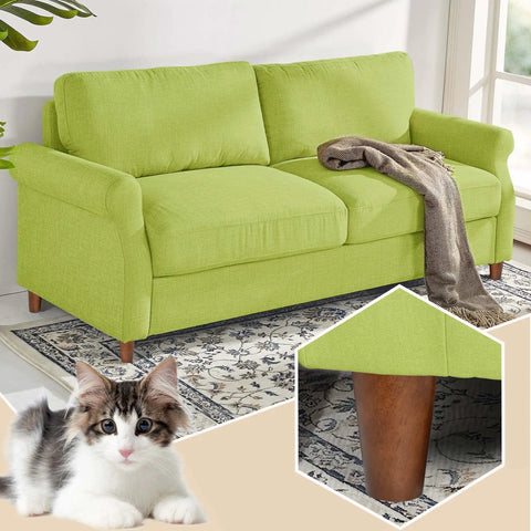 4 Inch Rubber Wood Sofa Legs Brown Replacement Feet For Couch Cabinet Futon Dresser Pack Of 4 shown on green sofa