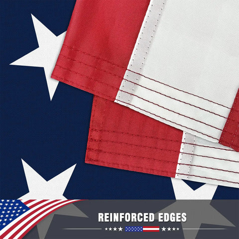 Close-up of reinforced edges on All American Patriotic 3x5 Ft Outdoor Flag With Brass Grommets For Porch Gardens And Home Decor Durable Polyester Flag