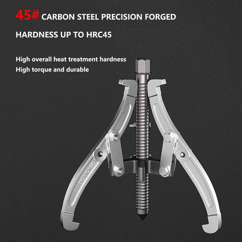 Heavy Duty 2 Or 3 Jaw Bearing Puller, 5.5 Ton 10 Inch Forged Carbon Steel Beast, Reversible Jaws, Adjustable Height, Pulley And Flywheel Removal Tool Built To Crush Rusty Jobs With Maximum Ease, showing a precision forged gear puller.