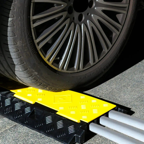 Two Pack 3 Channel Cable Ramp Protector For Wires And Hoses, Heavy Duty PVC Rubber Cord Protector Ramps, under vehicle tire