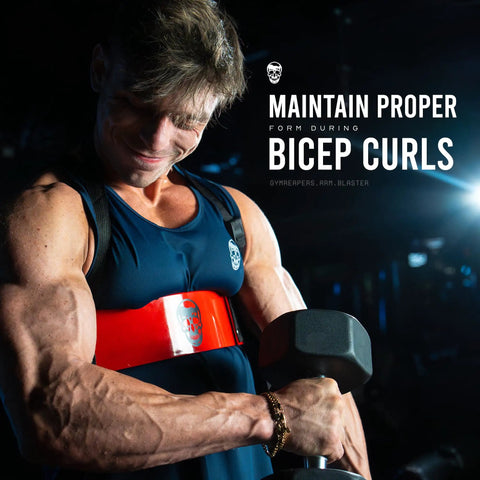 Man using Arm Blaster For Bigger Biceps With Thick Aluminum Build Contoured Padded Edges Adjustable Elbow Posture Support