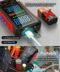 Auto Range True RMS Digital Multimeter with USB rechargeable display and charging cable, ideal for automotive work and electricians.