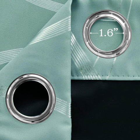 Close-up of Aqua Blue 100 Percent Blackout Curtain Panels With Wave Pattern 84 Inches Long 2 Pieces 52 Inches Wide Thermal Insulated Grommet Drapes