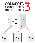 Three Outlet Wall Tap Power Splitter With Grounded 3 Prong Design Space Saving Cube Adapter, white, showing three outlets