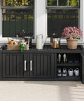 Front view of Go-To Weatherproof Resin Shoe Storage Cabinet with Adjustable Shelves and Bench, UV Resistant 3 Barn Doors Entryway Organizer