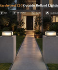 Hella Stylish Modern 15.75 Inch Flat Surface Pillar Lights For Outdoor Porch Deck Post With Romantic Soft Candle Glow Industrial Column Cap Lamp For Sweet Night Vibes And Cozy Patio Decor in a landscaped pathway setting.